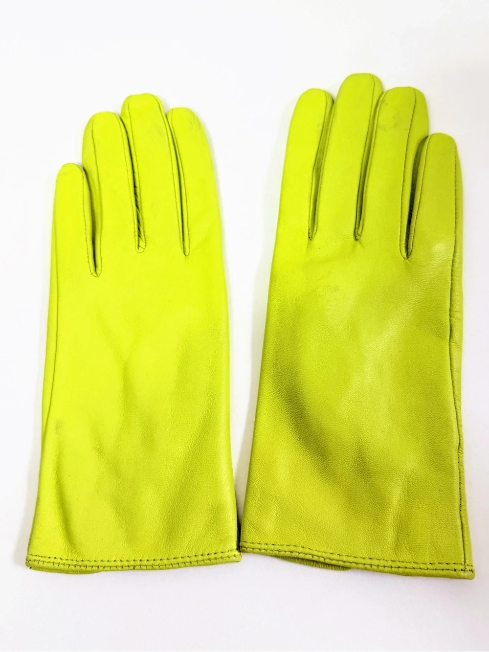 Neon Lime Green Genuine Leather Gloves Soft Leather Size S